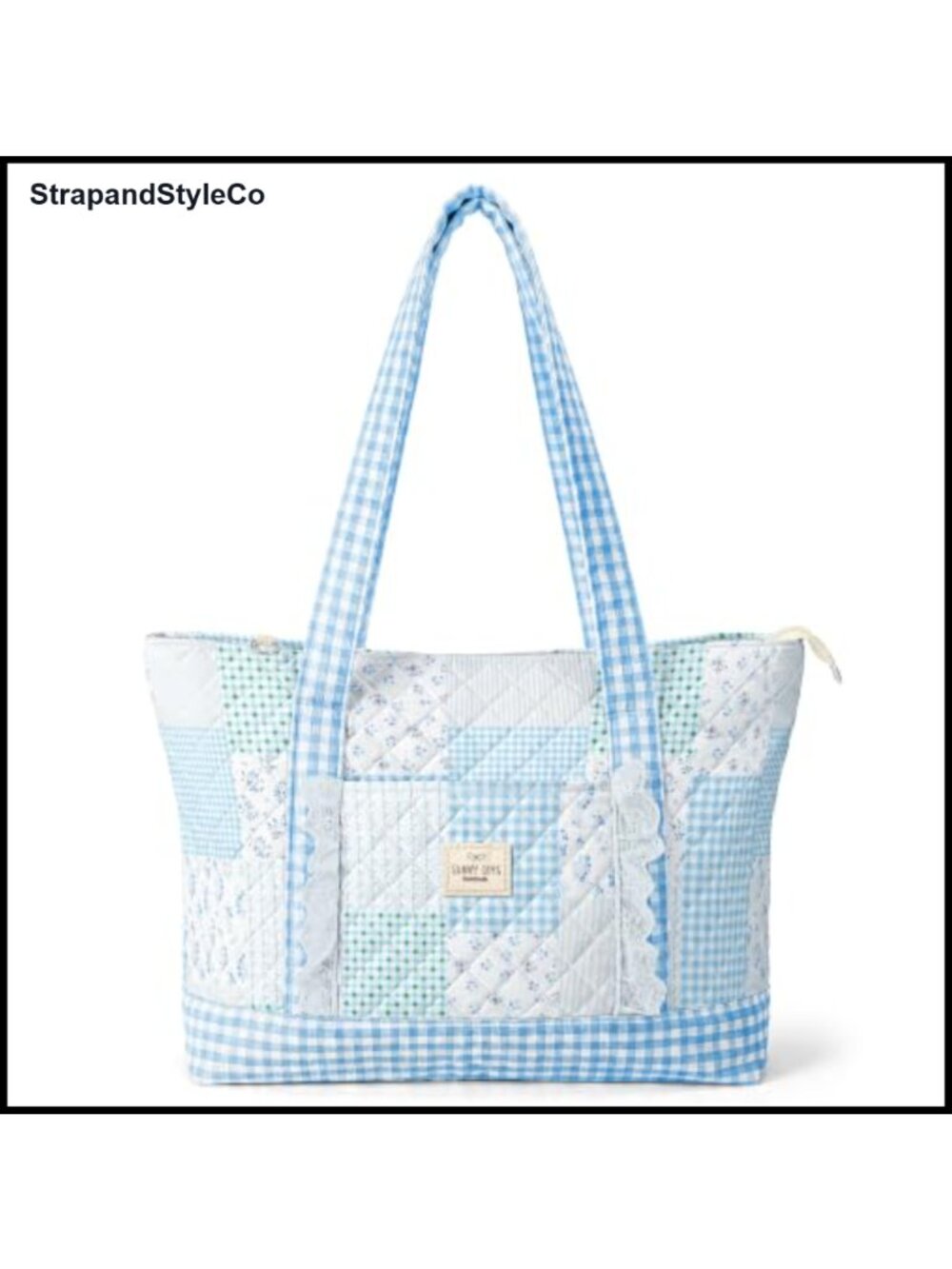 Quilted Floral Patchwork Tote Bag Cotton Shoulder Bag Zipper